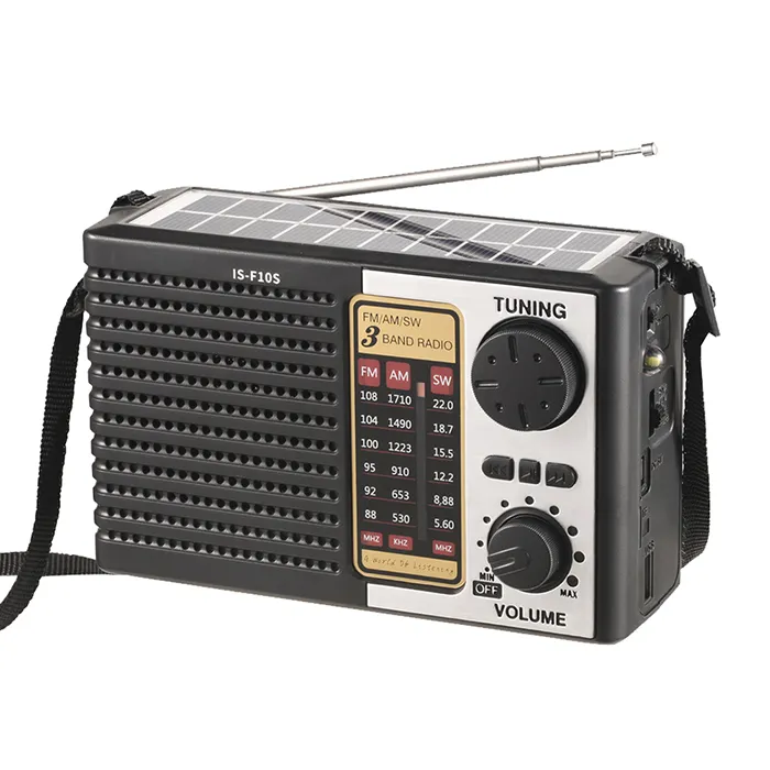 Hochwertiger tragbarer Schwarz Retro 6V Energy Music Player Solar fackel Panel Powered Charged Am Sw FM Radio mit USB