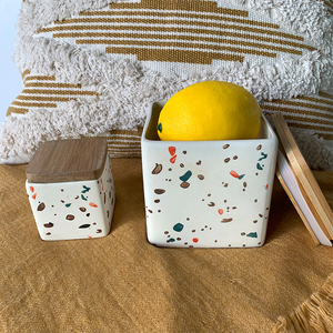 Bán buôn phổ biến tay sơn vuông gốm nhà bếp Canister lọ với nắp tre - Product Image 5