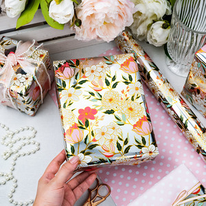 Floral <b>Pattern</b> Metallized Gift Wrapping <b>Paper</b> Double-Sided Waterproof for Gift & Craft Packaging - Product Image 1