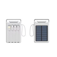 Batterie solaire portable 10000mAh avec câbles intégrés 4-en-1 USB-A USB-C Micro, lampe torche LED, chargeur portable pour smartphone et tablette