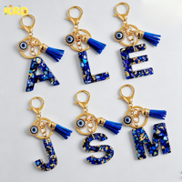 Porte-clés KRD vintage avec pendentif lettre initiale œil porte-bonheur, breloque tendance pour sac femme, ornement de mode, anneau porte-clés