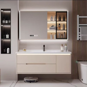 Modern White Luxury Solid Wood Bathroom Vanity Unit with Lacquer Finish Wall-Mounted Basin Cabinet and Smart Mirror - Product Image 3