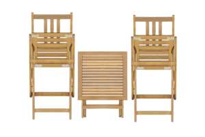 Ensemble bistrot pliant en bois d'extérieur 3 pièces, 2 chaises et 1 table carrée, bois naturel, mobilier de patio et de jardin - Product Image 5