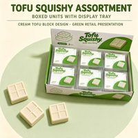 Jouet anti-stress souple en forme de bloc de tofu à remontée lente, motif quadrillé, pour enfants de 5 à 7 ans, non toxique, avec boîte de présentation transparente et plateau de présentation