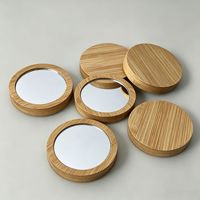 Bambu Kompakt Makyaj Aynası Yuvarlak Taşınabilir Cep Boyu Güzellik Aynası Doğal Ahşap Kaplama ile Çanta Seyahat Hediyesi için