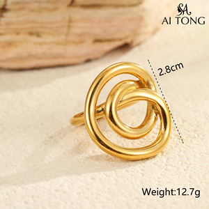 Custom Tarnish Free Punk Artistic Irregular Lined PVD Gold Plated Stainless Steel <strong>Statement</strong> Fashion Jewelry <strong>Rings</strong> for Women Gift - Product Image 6