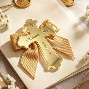 Étiquettes personnalisées en acrylique pour baptême, croix, noms personnalisés, cadeaux souvenirs pour baby shower, baptême, fête de Noël - Product Image 6