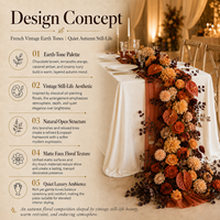 Guirlande de table florale en soie pré-assemblée, tons terre, effet cascade, prête à l'emploi, chemin de table floral personnalisé pour la décoration de mariages, banquets et événements