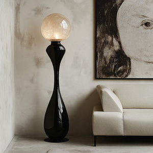Modern <b>Black</b> Marble Floor Lamp With Off White Glass Globe <b>Shade</b> Large Size LED <b>Lighting</b> For Residential Use - Product Image 2