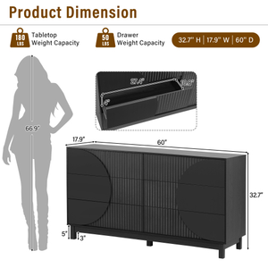 <span class=keywords><strong>Commode</strong></span> moderne à 6 tiroirs cannelés, <span class=keywords><strong>commode</strong></span> moderne de 60 pouces de large, organisateur de vêtements avec 6 tiroirs profonds, armoire de rangement - Product Image 2