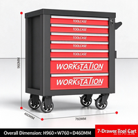 Chariot à outils roulant à 7 tiroirs, poste de travail mobile, armoire à outils avec verrou central et boîte à outils latérale