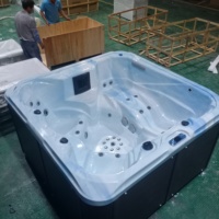 Baignoire Spa en Acrylique avec 35 Jets de Massage, Jacuzzi Intérieur/Extérieur avec Filtre à Ozone et 9 Lumières LED, Structure en Acier Inoxydable