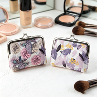 Dompet Koin Kulit PU Motif Bunga Vintage Bingkai Logam Elegan Kunci Tekan Dompet Mini Portabel Kantong Kecil Dompet Uang Receh