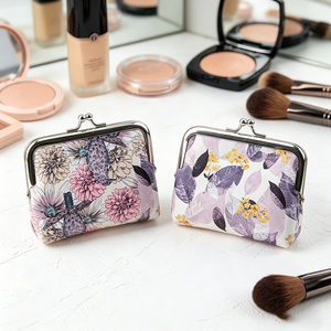 Monedero <span class=keywords><strong>de</strong></span> Cuero PU con Estampado Floral Vintage, Elegante Marco Metálico con Cierre <span class=keywords><strong>de</strong></span> Beso, Mini Cartera Portátil, Bolsa Pequeña para Monedas - Product Image 2