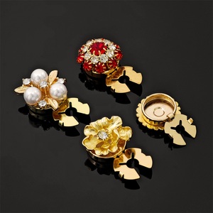 Luxury Floral Pearl Flower Butterfly <b>Button</b> Clip Metal <b>Buttons</b> Cover With Rhinestones And Pearls For Women Clothing Decoration - Product Image 5