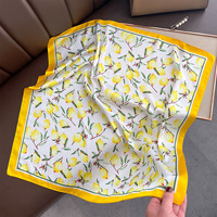 Écharpe de tête en soie de polyester à motif de fruits d'été, imprimé citron, foulard pour femmes, style de bureau, petit foulard pour femme