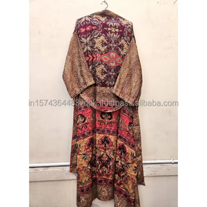 New Arrival Vintage Silk Saree Ethnic Indian Kimono Bath Robe Hand Embroidery Elastic Waist Short Sleeve Recycled Fabric Summer - Product Image 6