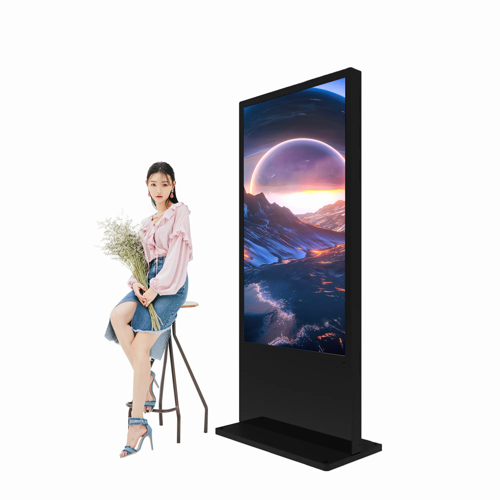 Movable digital poster outdoor capacitive touch lcd portable with wheels display advertising digital signage battery powered