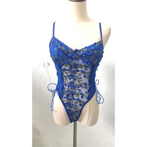 Bodysuit renda semi-sheer model petal Amerika terlaris, pakaian dalam seksi wanita dewasa, rajutan kontrol sedang dari bahan dacron - Product Image 4