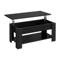 Table basse élévatrice noire pour bureau et salon avec étagère de rangement et compartiment caché
