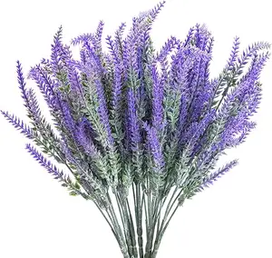 GM Fake Flocked Lavender Artificial Flowers Plastic Plant Greenery Bridal Bouquet for Home Office Garden Decoration