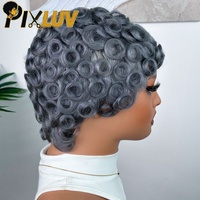 Perruques en cheveux humains coupe pixie en gros, pré-épilées, en cheveux vietnamiens bruts, couleur gris, sans colle, bouclées, pour femmes noires