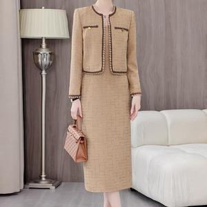 Di alta qualità elegante donna 2 pezzi Set autunno Casual con scollo a V Blazer e <span class=keywords><strong>abito</strong></span> Midi tinta unita-<span class=keywords><strong>abito</strong></span> in <span class=keywords><strong>Tweed</strong></span> nero - Product Image 3