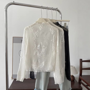 <span class=keywords><strong>Chemise</strong></span> à base de <span class=keywords><strong>dentelle</strong></span> ajourée en crochet blanche élégante et mignonne, style coréen pour femmes, printemps, lavable, polyvalente, vêtement d'extérieur - Product Image 6