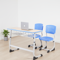 Ensemble de bureau et de chaise d'école moderne à deux places au prix d'usine avec un cadre métallique confortable et un plateau en bois