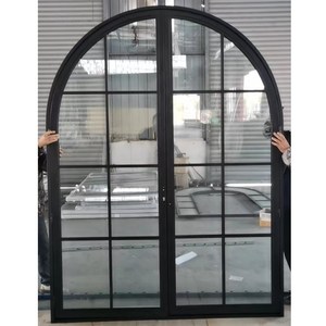 Puerta Francesa de Vidrio Forjado con Arco, de Acero Interno Curvo Personalizado <span class=keywords><strong>Alucasa</strong></span>, de Alta Calidad, en Negro Mate con Rejillas - Product Image 4