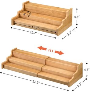Spice Rack Kitchen Cabinet Organizer- 3 Tier Bamboo Expandable Display Shelf