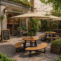 Ensemble de table et chaises rondes en WPC pour café en plein air avec parasol pour une utilisation en plein air dans une cour ou en plein air pour se détendre