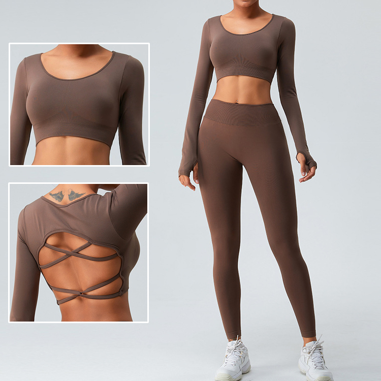 Seamless Long Sleeve Yoga Cropped Top Women Cross Beauty Back Gym Sport Long Sleeve t Shirts