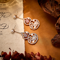 Boucles d'oreilles en laiton avec perle d'eau douce, motif oiseau ajouré et gourde nuageuse porte-bonheur, magnifiques, rétro, en zircon, bijoux pour femme