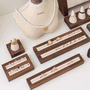Black Walnut Solid Wood Ring Display <b>Stand</b> Shelf Jewelry Organizer Desktop Holder Photo Prop - Product Image 3