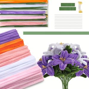 Kit de flores de lirio multicolor con limpiapipas, tallo individual, todo el material incluido, tallos de chenilla a granel para decoración del hogar o regalo - Product Image 1