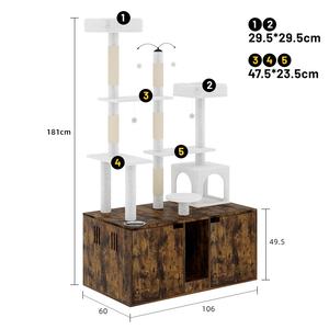 Zeitgenössischer Katzen-Kletterbaum aus Massivholz - Haustierfreundliche Katzenvilla: Sprungplattform, Plüschbett & All-in-One Katzenschrank - Product Image 6