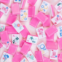 Grosir 160 Buah Set Permainan Mahjong Pink Cowgirl Amerika dengan Ubin Akrilik Berukir Motif Bunga Kaktus Joker Turnamen