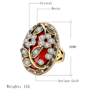 New Design Vintage Indian Jewelry Tibetan Alloy AAA Resin Stone Golden Black Palace Bohemian <strong>Ring</strong> for Women - Product Image 6