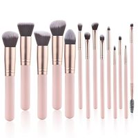 Ensemble de 14 pinceaux de maquillage en bois avec manche rose, poils synthétiques doux et denses, couvre tous les besoins de maquillage quotidien du visage et des yeux