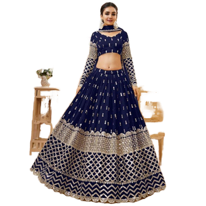 Preciosos vestidos de novia Georgette con lentejuelas Azul Marino-Lehenga Choli - Product Image 1