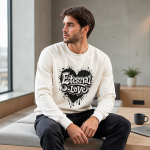 Sweat-shirt en coton pour homme, col rond, imprimé numérique motif cœur, tricot doux, manches longues, automne - Product Image 5