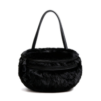 Sac à main rond en fausse fourrure personnalisé pour femmes, sac à bandoulière avec fermeture éclair
