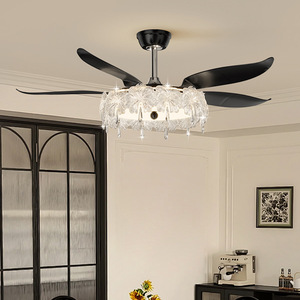 Ceiling Fan Light With <b>Crystal</b> <b>Chandelier</b> Black 5 Blade Remote Control Dimmable LED Indoor Fan For Living Room Bedroom - Product Image 2