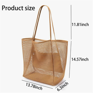 Bolso Tote de malla impermeable con cierre abierto para mujer de gran capacidad para playa y uso diario, personalizable para todas las estaciones - Product Image 2