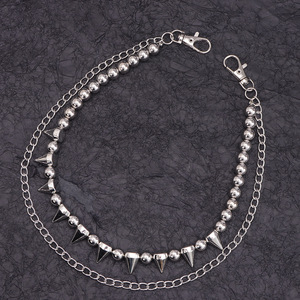 Studded Pant <b>Chain</b> Double Layer Beaded Spike Hip Hop Waist <b>Chain</b> Silver Zinc Alloy Daily Wear Accessory - Product Image 1
