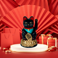 Chat porte-bonheur Maneki Neko doré agitant la main, 4,5 pouces, fonctionnant sur piles, mini figurine en plastique, décoration d'intérieur, chat à main agitante
