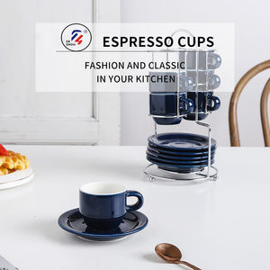 Оптовый набор из 6 керамических чашек для эспрессо и блюдец темно-синего цвета, многоразовые, экологичные, для кафе, современный дизайн - Product Image 4