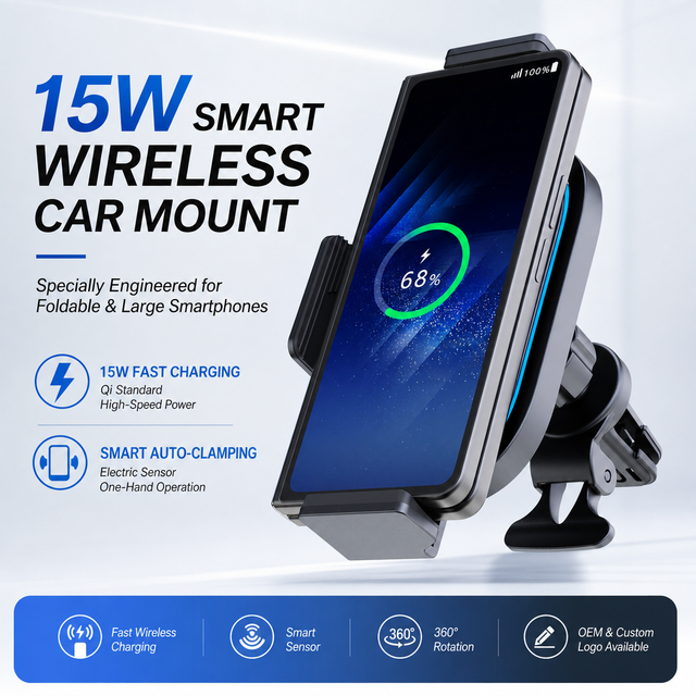 Car Vent Wireless Charging Phone Mount ABS Acrylic Cell Phone Holder 360 Rotation Adjustable Universal Vehicle Truck Phone Stand