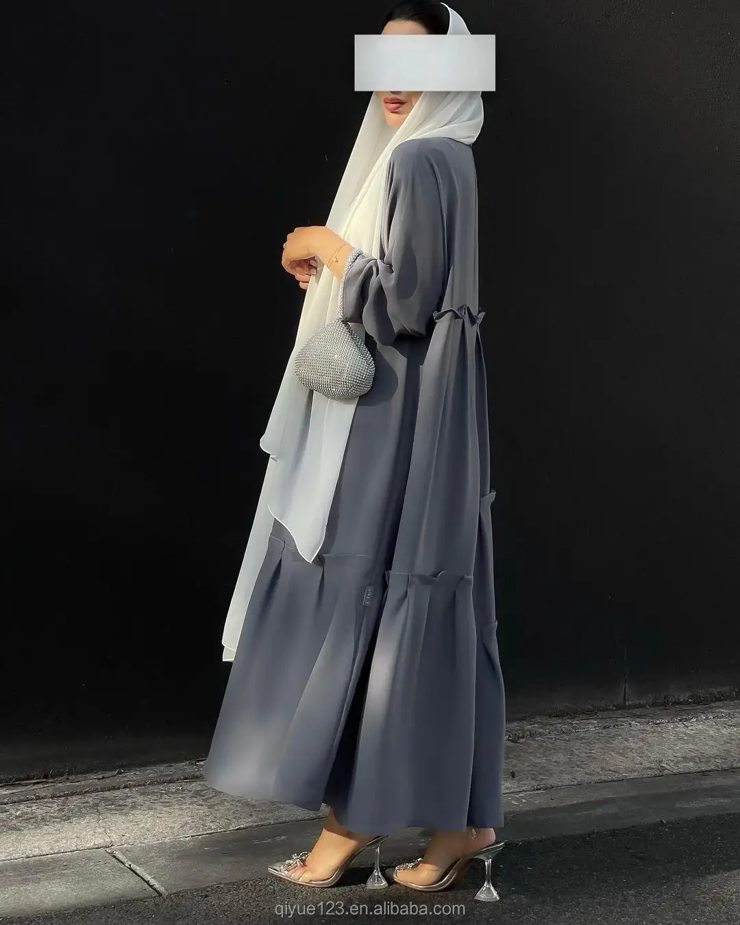 イスラム教徒のドレス厚手のオープンアバヤドバイのイスラム服女性のための控えめなファッションアバヤコートリンクルアバヤドレス